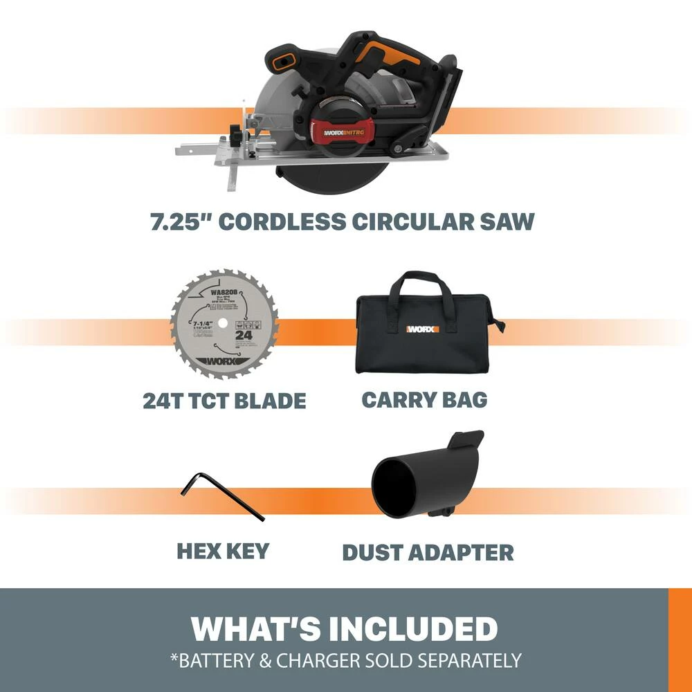 WORX NITRO 20V Brushless Circular Saw, 7 1/4-in (Tool Only) 2 WORX NITRO 20V Brushless Circular Saw, 7 1/4-in (Tool Only) - Image 2