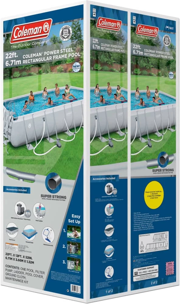Coleman® Rectangular Steel Frame Swimming Pool With Ladder, 22-ft X 12-ft X 52-in 2 Coleman® Rectangular Steel Frame Swimming Pool With Ladder, 22-ft X 12-ft X 52-in - Image 2