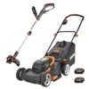 WORX 3-in-1 2x20V 4Ah Battery, Cordless Push Lawn Mower + Grass Trimmer, 17-in, 12-in