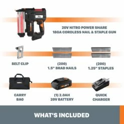 WORX WX840L 20V Nitro Power Share 18 Gauge Nail & Staple Gun With Battery, Charger & Bag -Worx Sales Store worx 20v nitro brad nail and staple gun 985f7031 6fd6 4943 95a6 283b181e0c03
