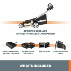 WORX 3-in-1 Variable Speed 40V 5Ah Battery, Cordless, Self-Propelled Lawn Mower, 21-in -Worx Sales Store worx 40v 21 self propelled mower 86eefebb 1ebf 45a0 8664 80354c01ec50