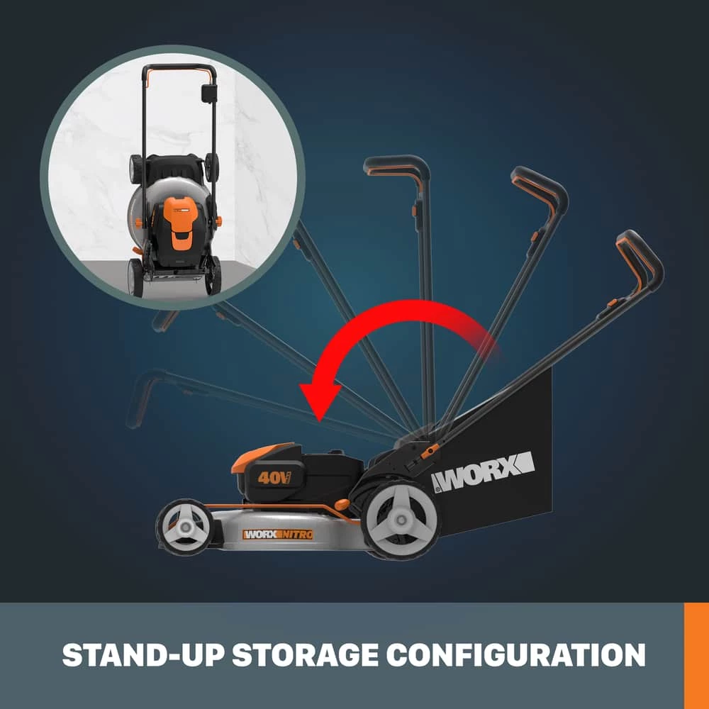 WORX Nitro 3-in-1 2x20V 5Ah Battery Cordless Brushed Walk Behind Push Lawn Mower, 20-in 9 WORX Nitro 3-in-1 2x20V 5Ah Battery Cordless Brushed Walk Behind Push Lawn Mower, 20-in - Image 9
